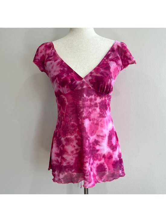 My Michelle Tops - Y2K My Michelle Baby Doll Blouse Juniors M Pink Tie Dye Sheer Flutter Sleeve